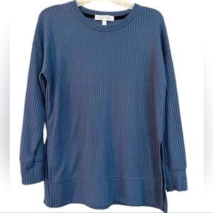 Planet Gold Juniors Blue Drop Shoulder Split Hem Waffle Knit Thermal Top Size XS